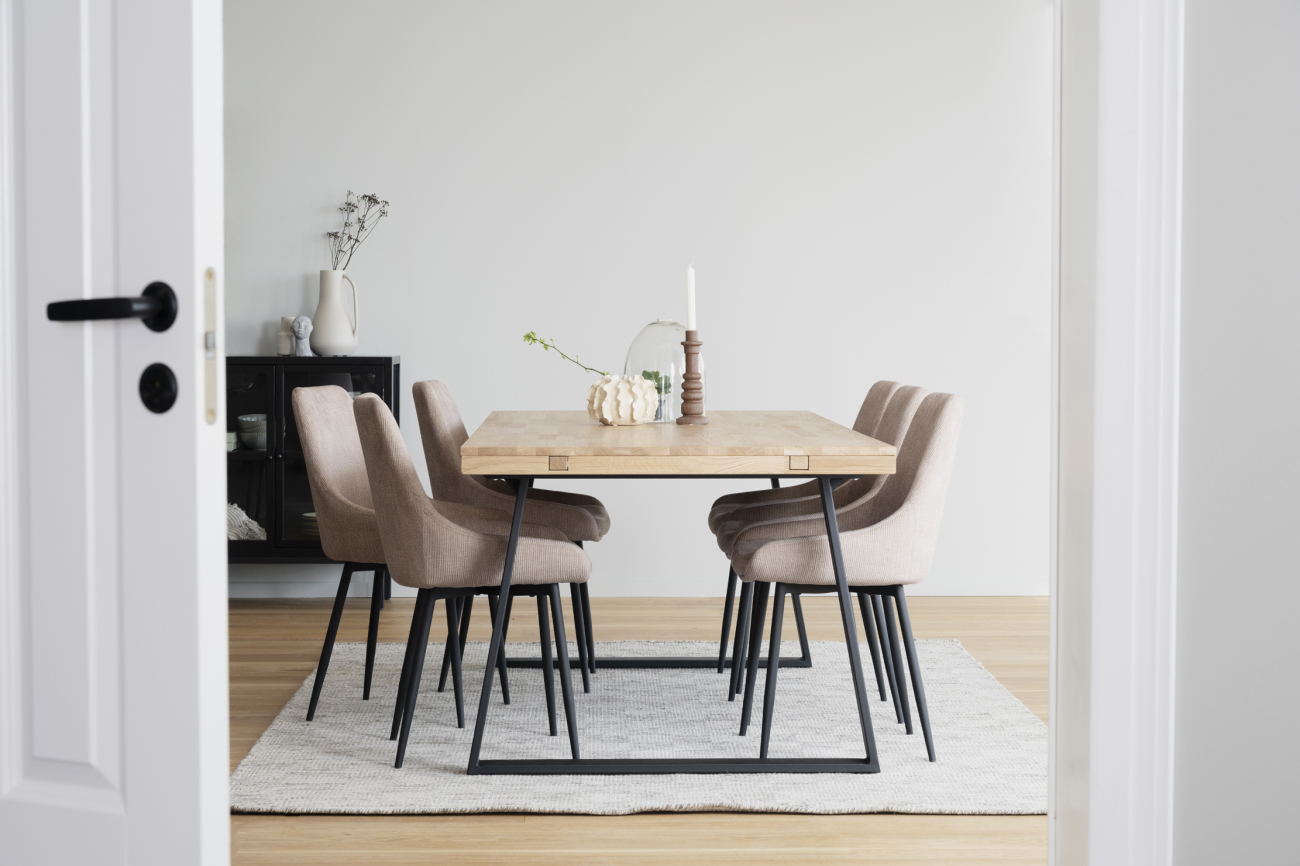 Table à manger 'Brooklyn' 220x95cm - Chêne/Pieds noirs en U