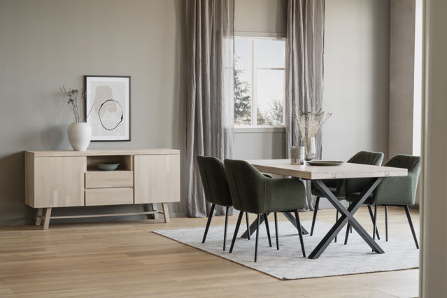 Table à manger 'Brooklyn' 170x95cm - Pigmenté en blanc/Noir X-pieds