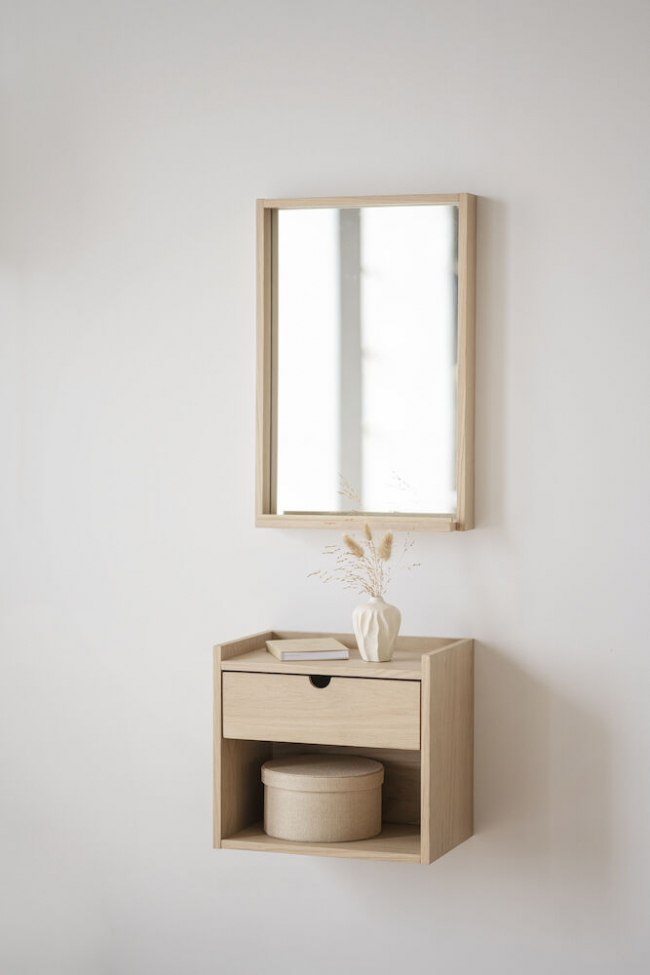 Table de chevet/Étagère murale 'Hillmond' - Chêne clair