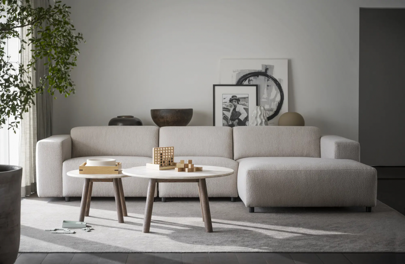 Canapé 4 places 'Willard' avec méridienne H - Beige clair