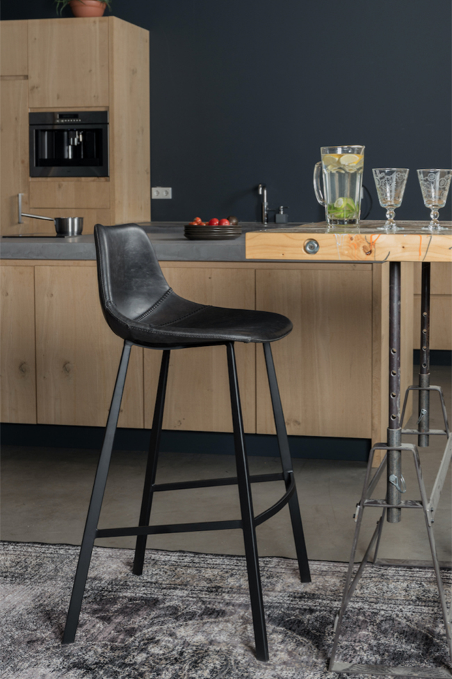 Tabouret de bar 'Franky' L - Noir/Cuir PU