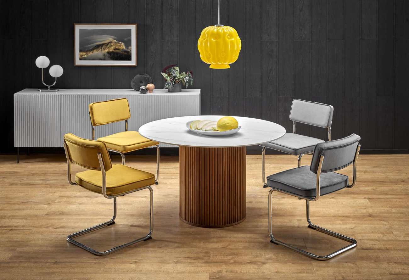 Table à manger 'Bruno' Ronde 120cm - Noyer/marbre