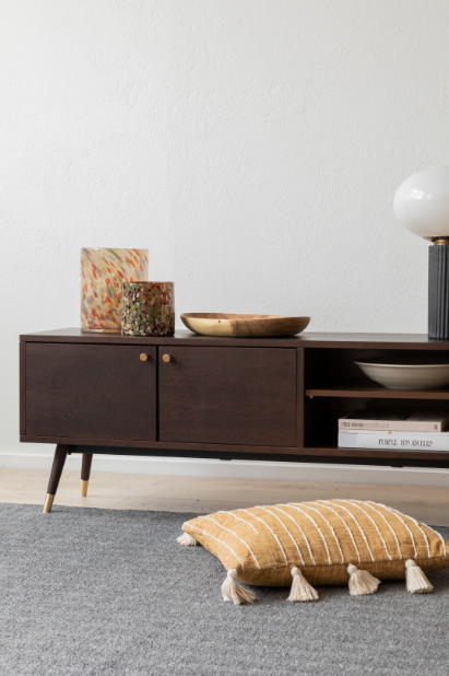 Meuble TV 'Prime' - Noyer/Laiton