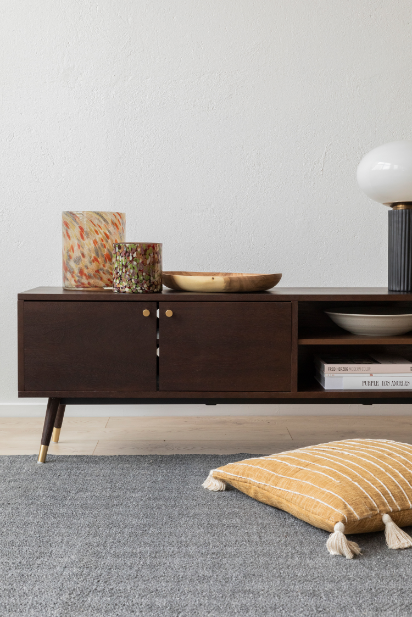 Meuble TV 'Prime' - Noyer/Laiton