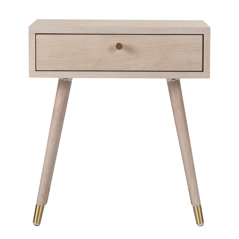 Table de nuit 'Prime' - Chêne blanc/Laiton