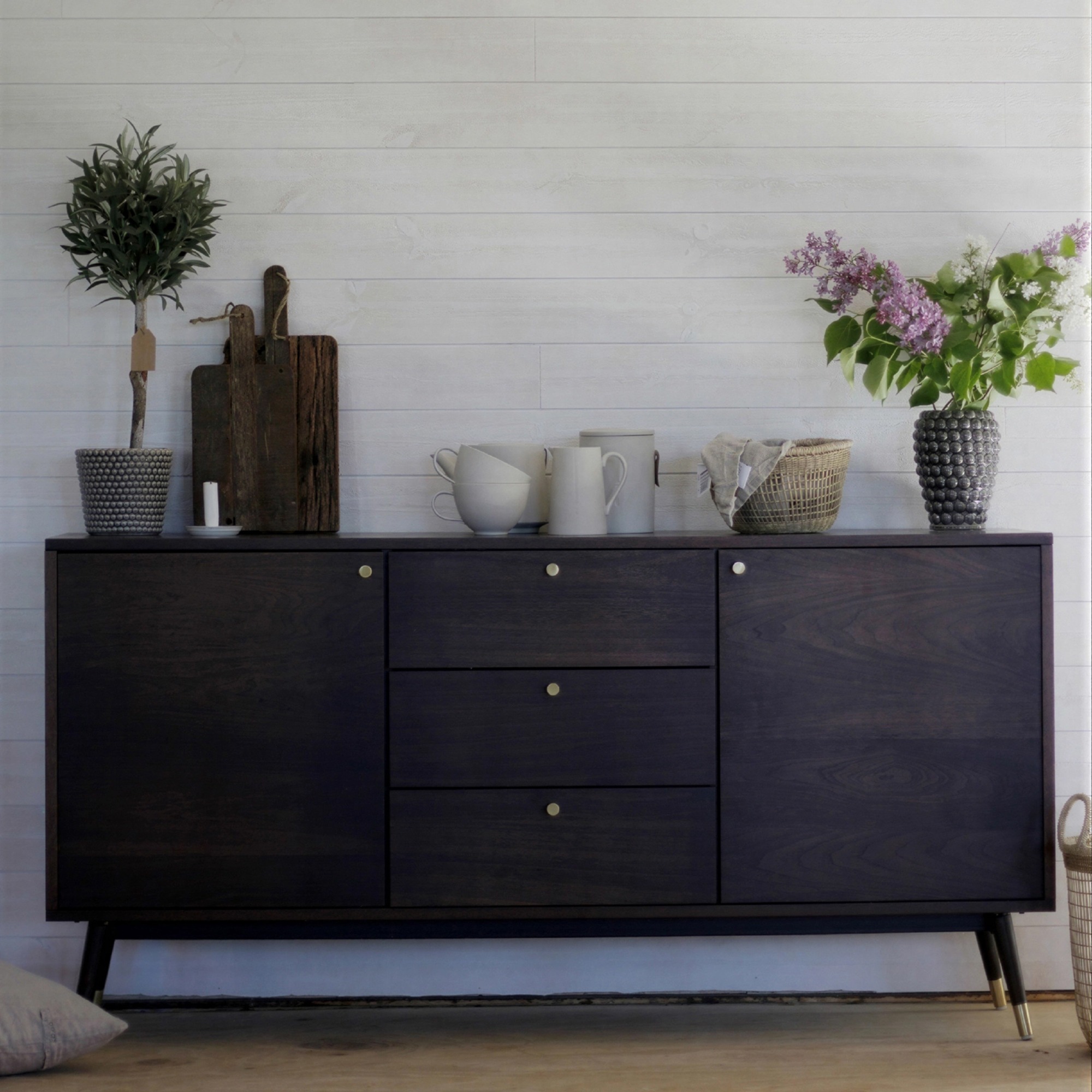 Meuble TV/Commode 'Prime' - Noyer/Laiton