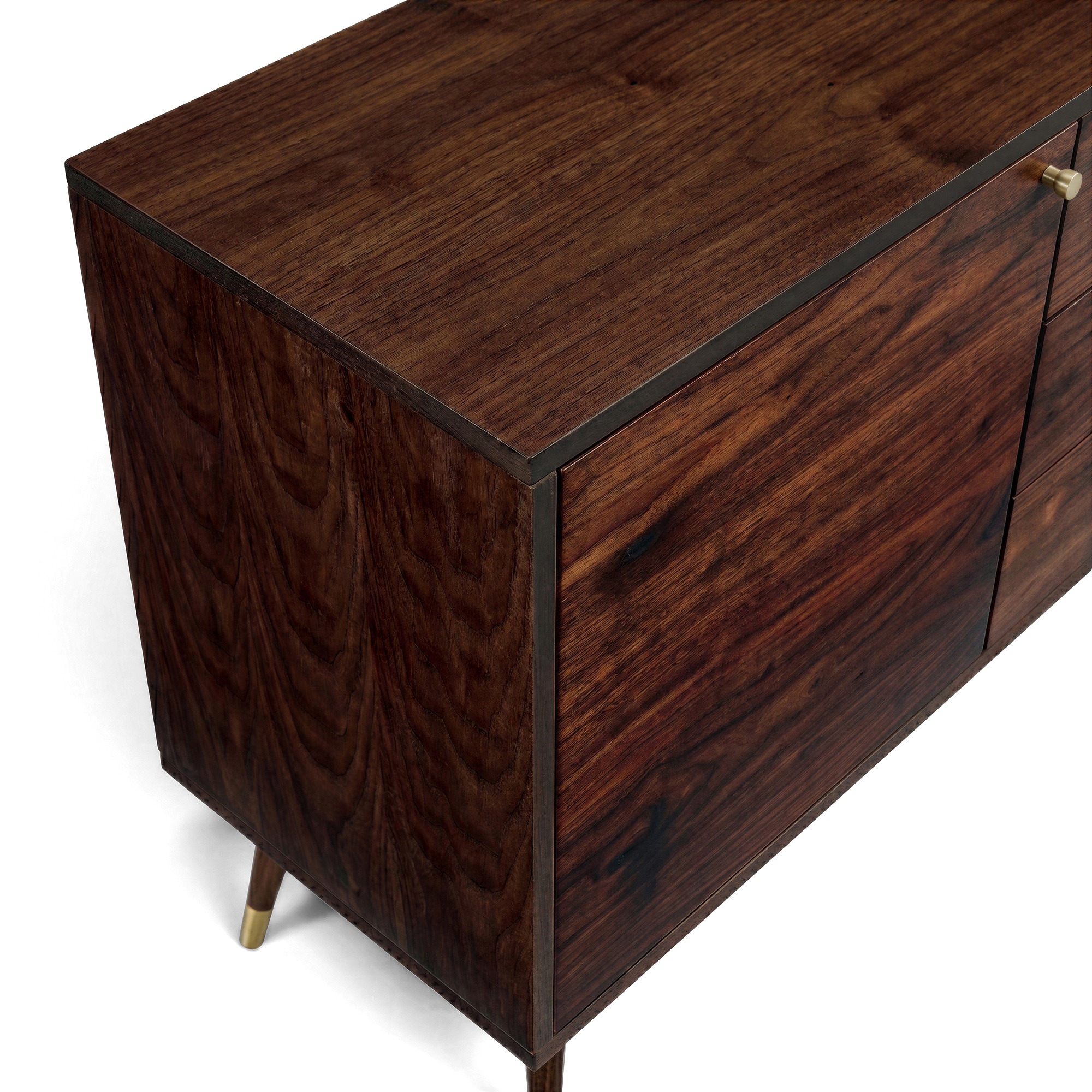 Meuble TV/Commode 'Prime' - Noyer/Laiton