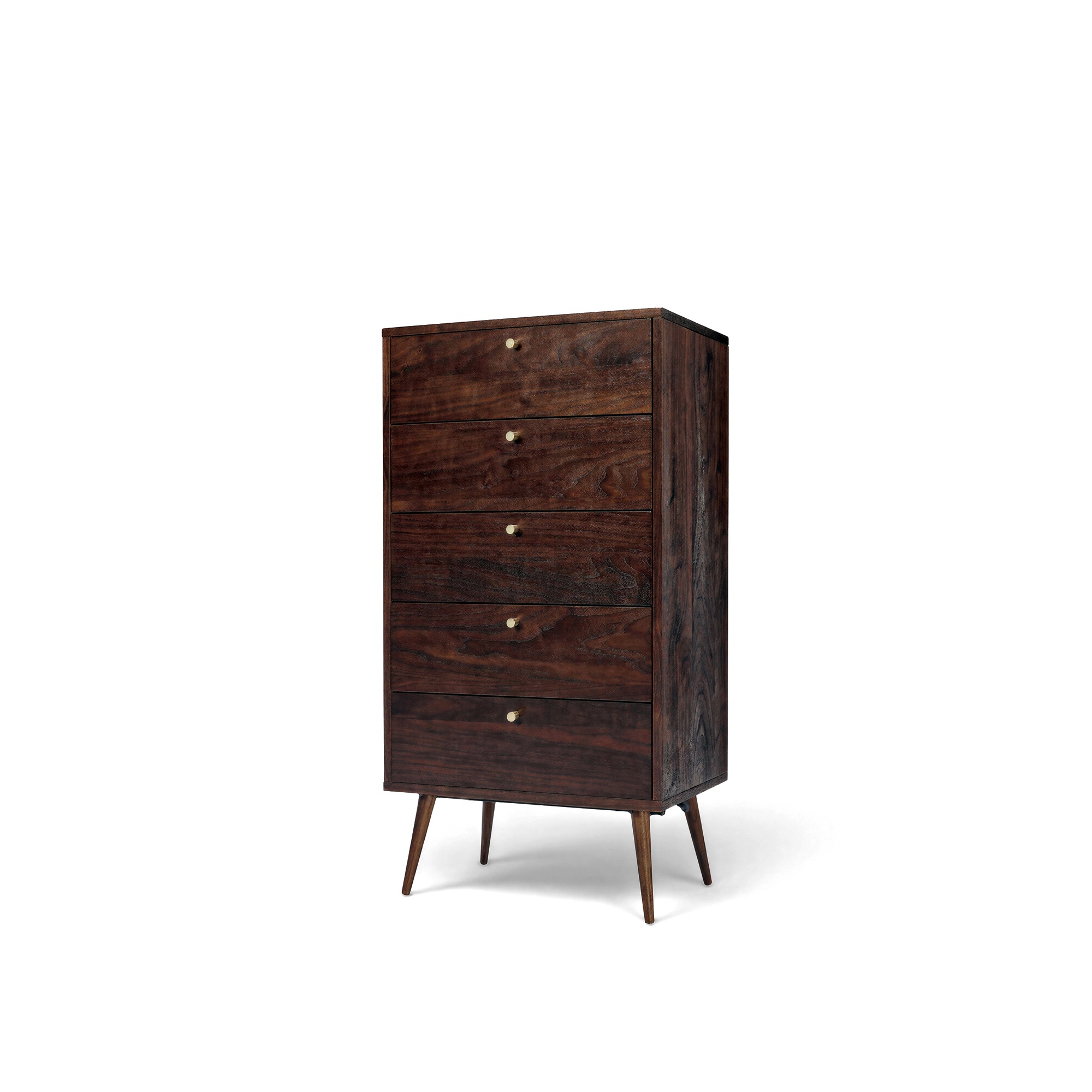 Commode 'Prime' 5 tiroirs - Noyer/Laiton