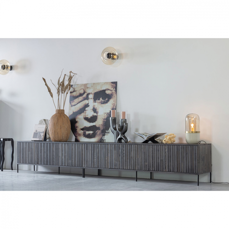 Meuble TV 'New Gravure' 100 cm - Brun foncé/Noir