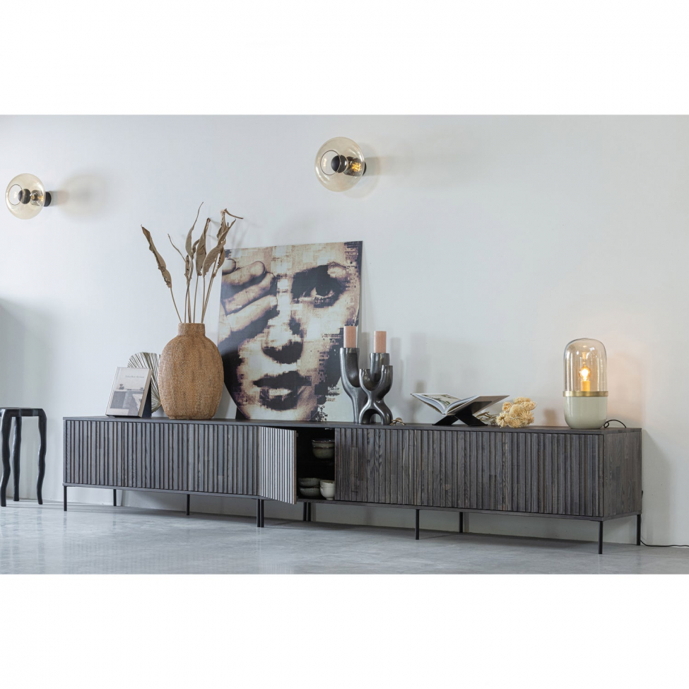 Meuble TV 'New Gravure' 100 cm - Brun foncé/Noir