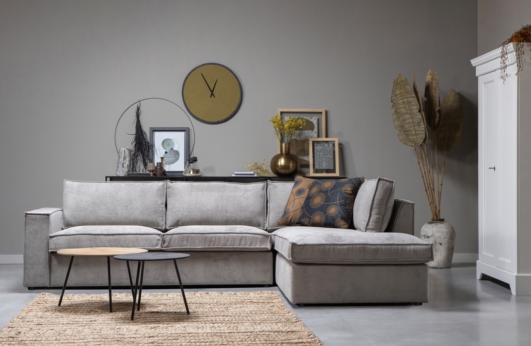 Canapé d'angle 'Thomas' - Rayé Gris