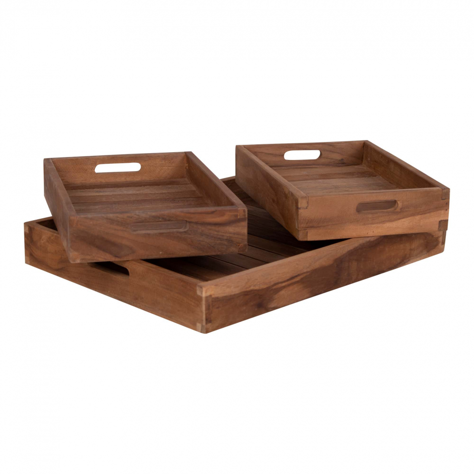 Pack de 3 Plateaux 'Faro' - Teck/Nature