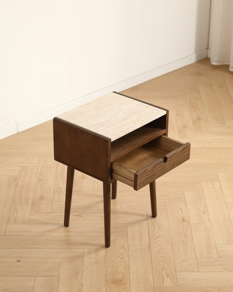 Table d’appoint 'Sapri' 45x60cm - Noyer/Travertin