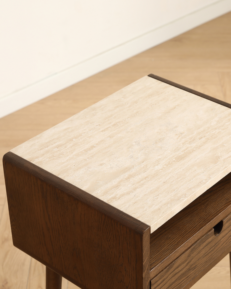 Table d’appoint 'Sapri' 45x60cm - Noyer/Travertin