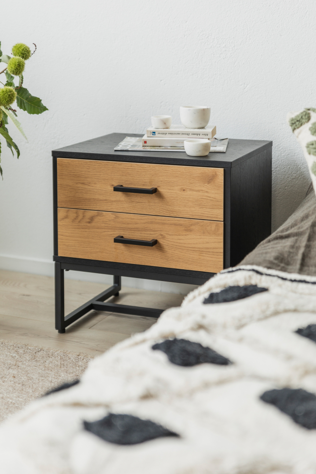 Table de nuit 'Amster' - Chêne/Noir