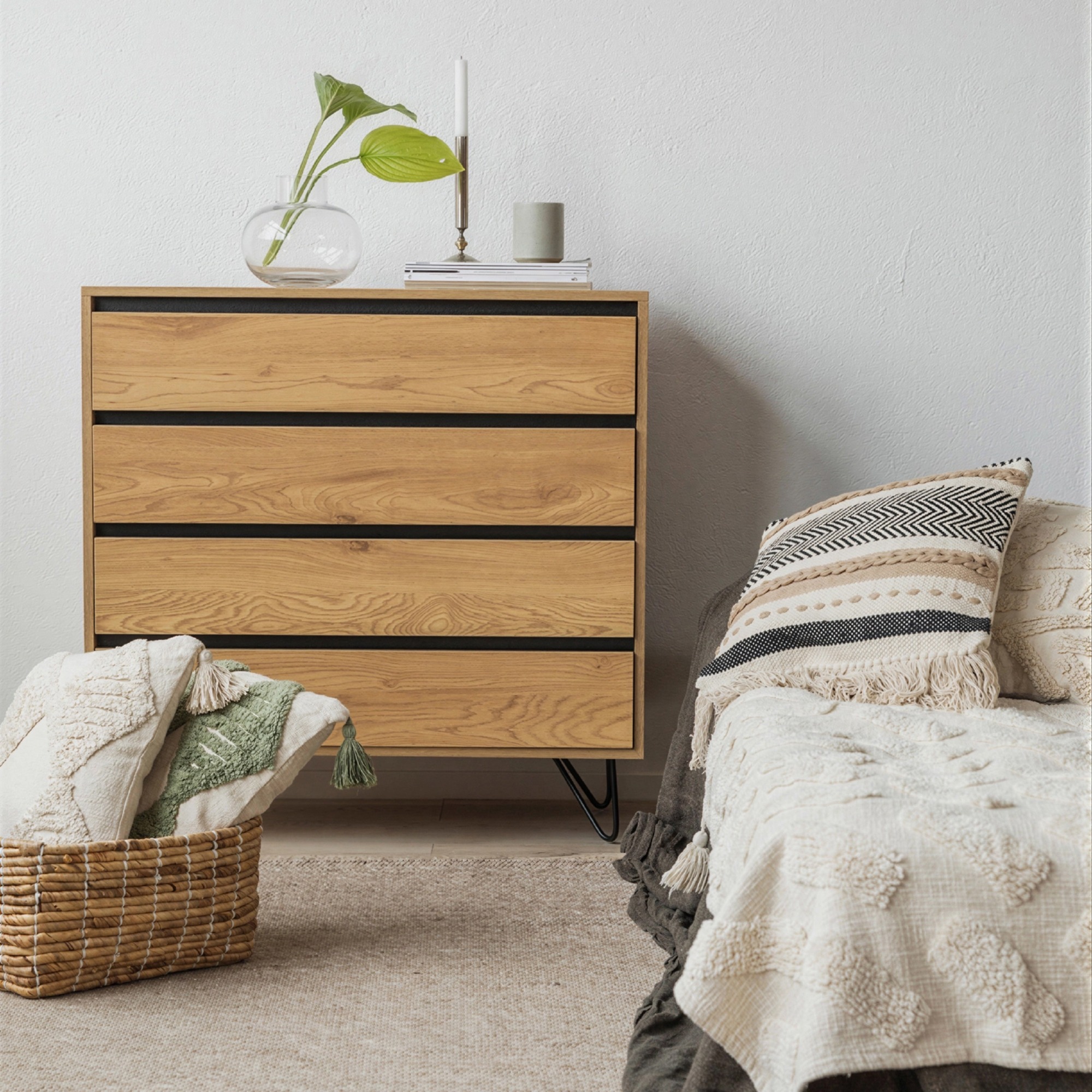 Commode 'Elle' 90x90 - Chêne/Noir