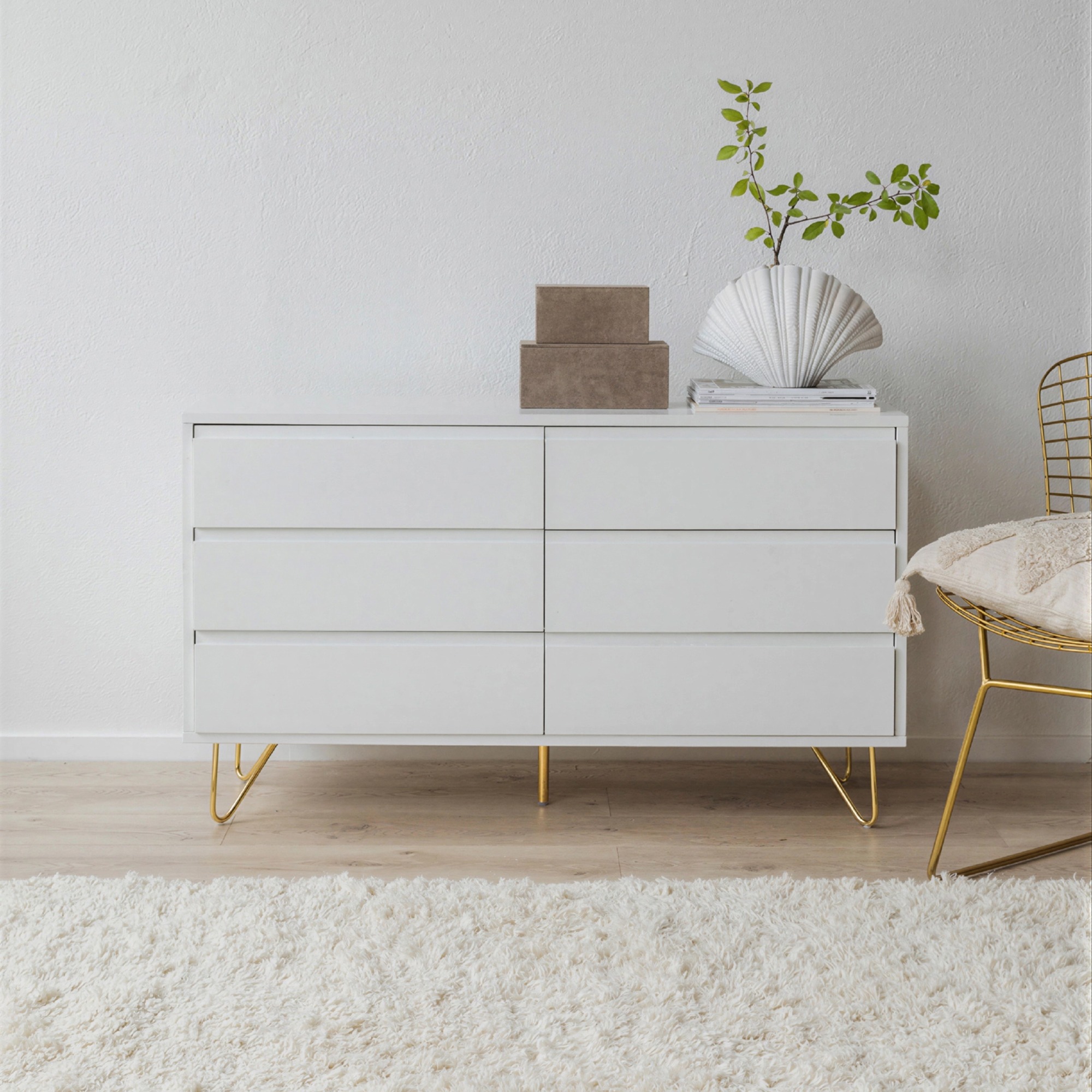 Commode 'Elle' 120x70 - Blanc/Laiton