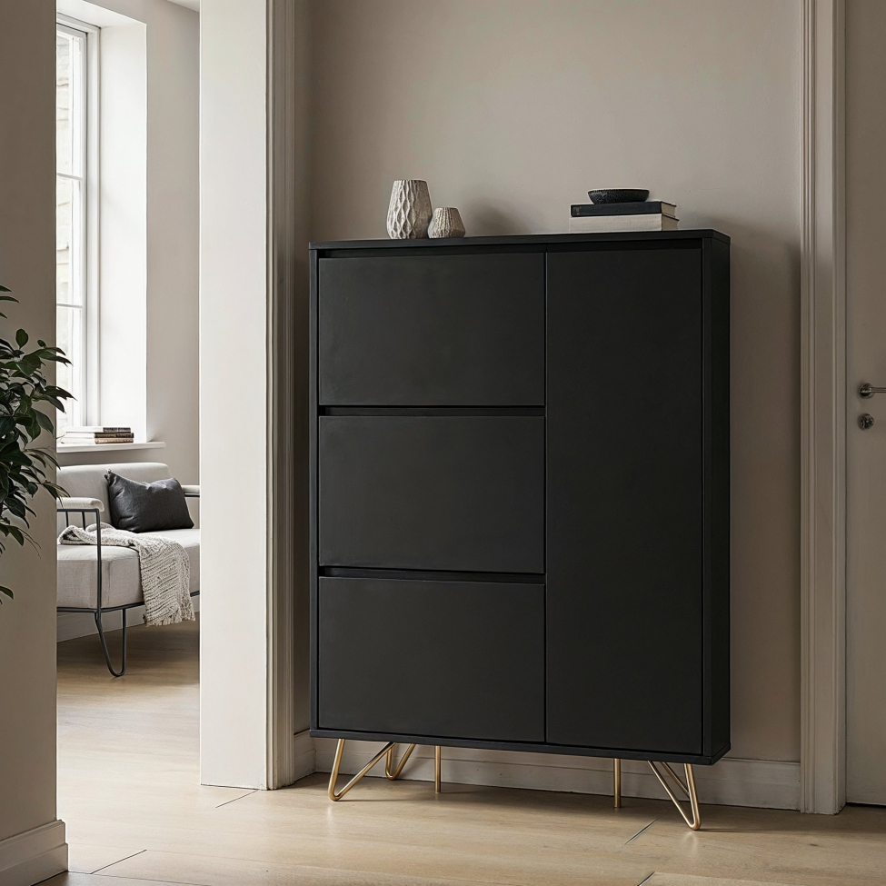Meuble à chaussures 'Elle' - Noir/Laiton