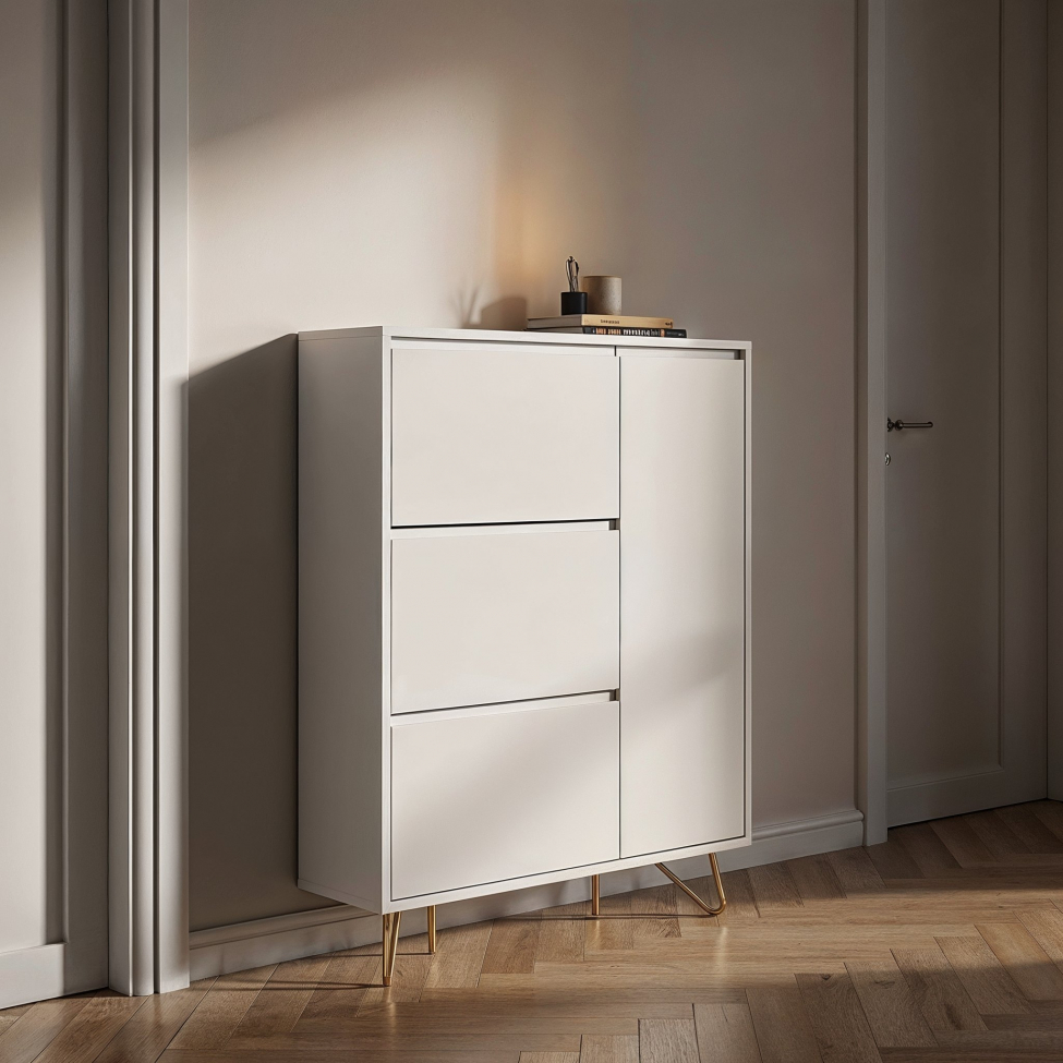 Meuble à chaussures 'Elle' - Blanc/Laiton