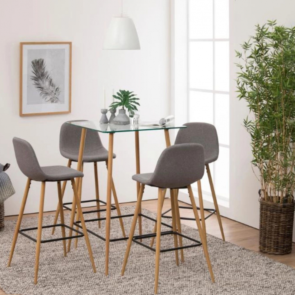 Tabouret de bar 'Soller' - Nature/Gris clair