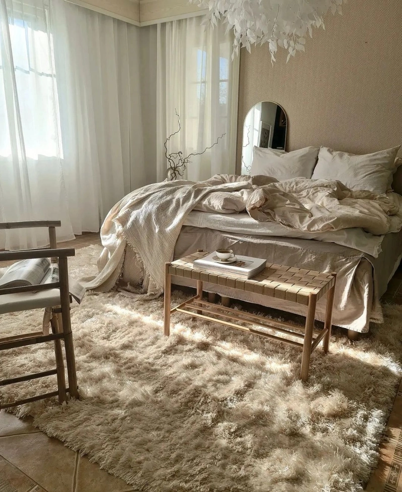 Tapis à poils longs 'Janjira' - Blanc cassé