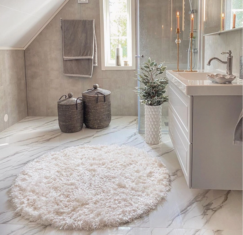 Tapis rond à poils longs 'Janjira' - Blanc