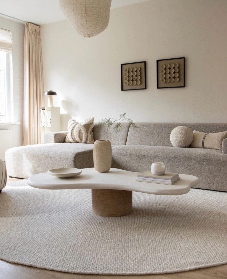 Tapis rond 'Coastal' - Crème