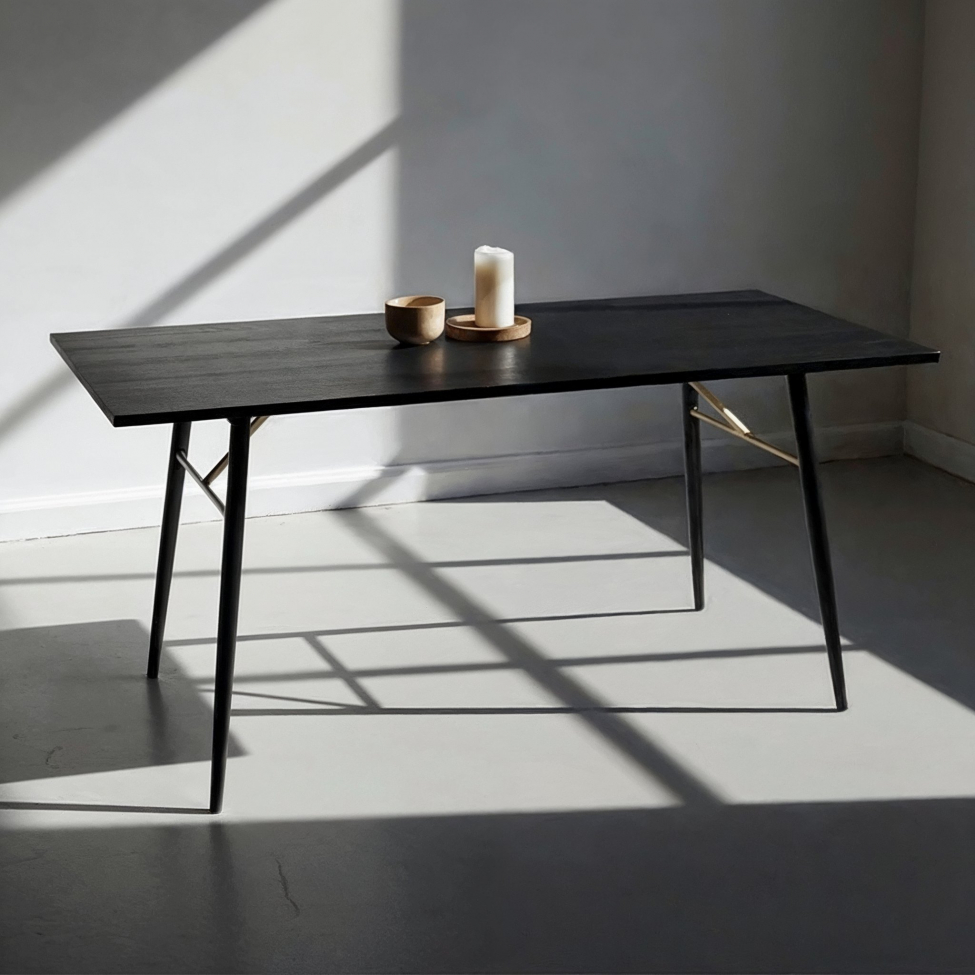 Table à manger 'Lux' 160x90cm - Noir/ Laiton