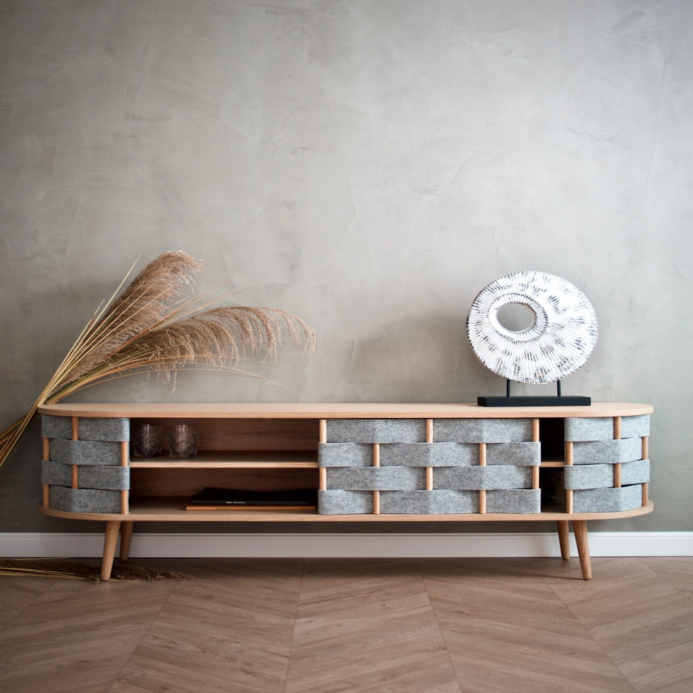 Meuble TV 'Felt' 160cm - Naturel/Gris