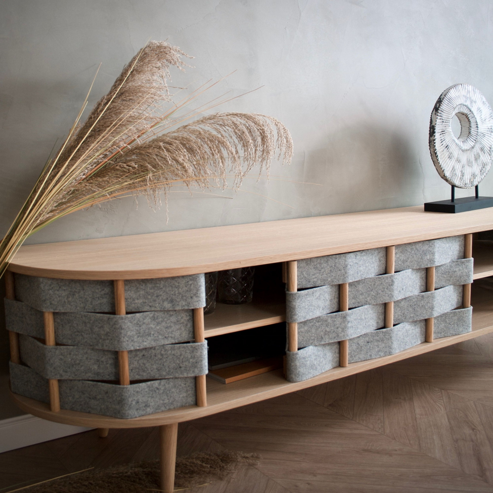 Meuble TV 'Felt' 160cm - Naturel/Gris