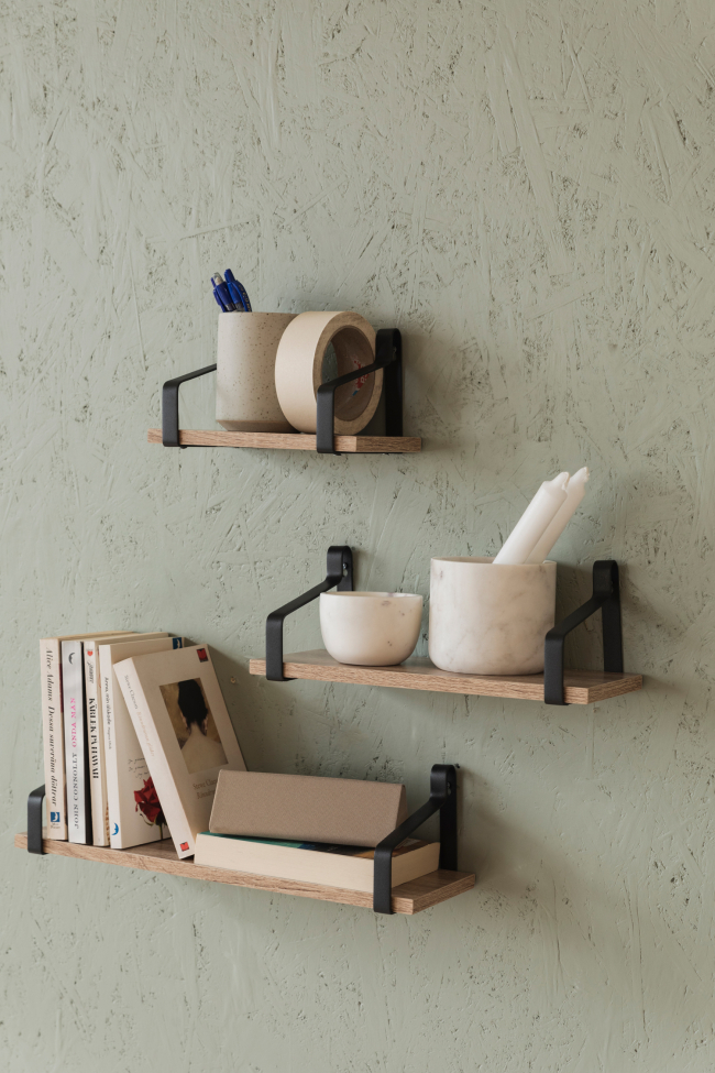 3-pack Étagères murales 'Mia' - Noir/Naturel