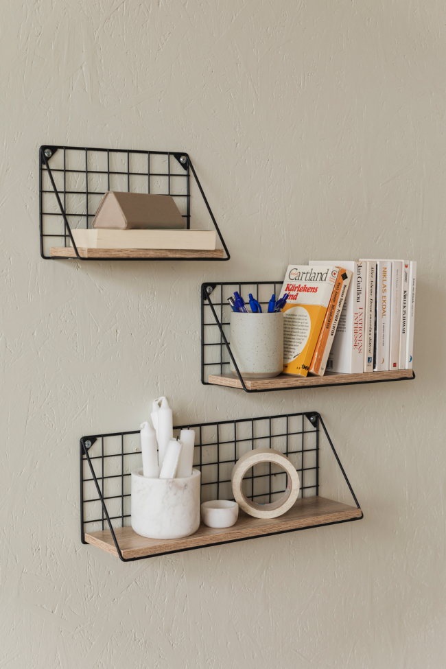 3-pack Étagères murales 'Net' - Noir/Naturel
