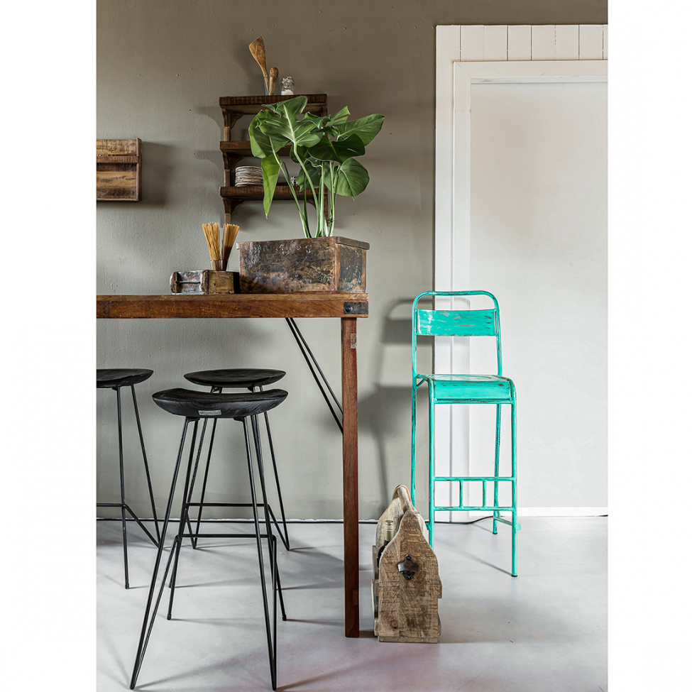 Tabouret 'Teak' 77cm - Noir