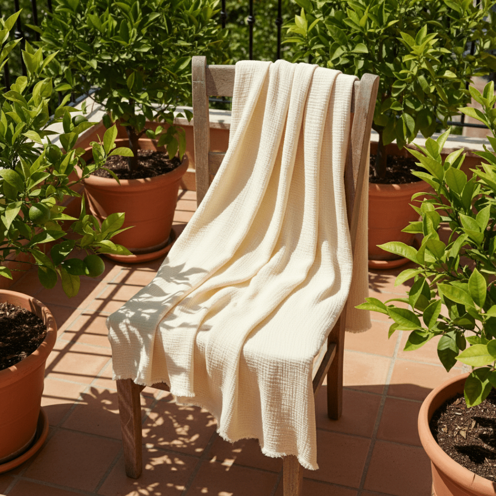 Couverture en mousseline ' Dorena ' 130 x 170 cm - Blanche