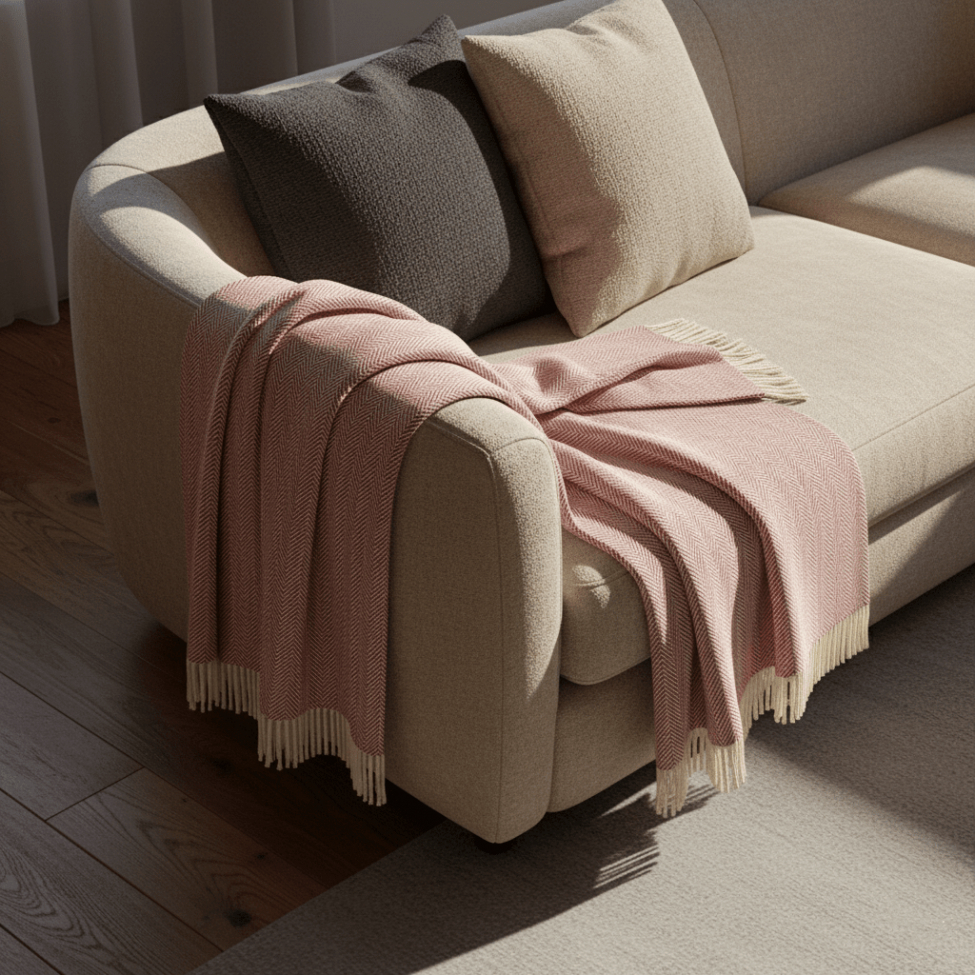 Couverture en coton ' Denisa Fishbone ' 130 x 170 cm - Rouge/blanc