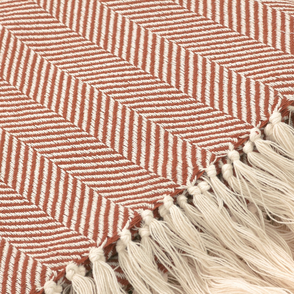 Couverture en coton ' Denisa Fishbone ' 130 x 170 cm - Marron/blanc