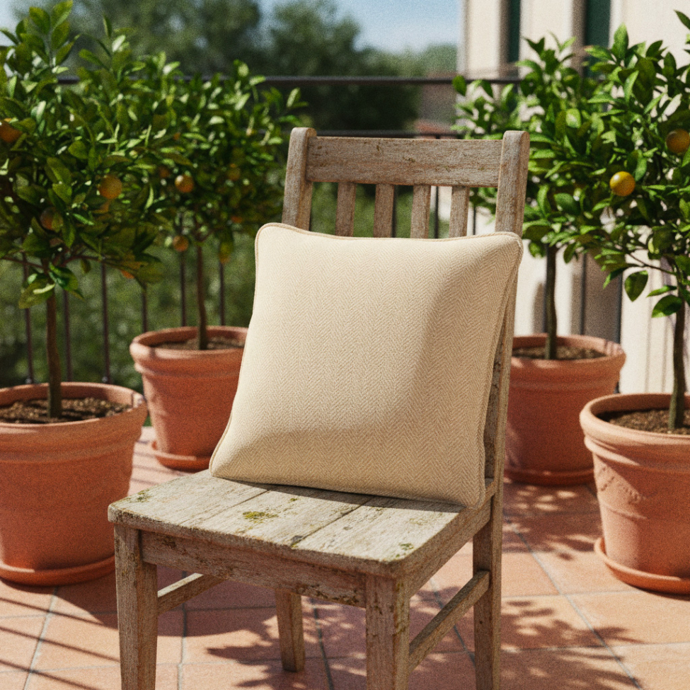 Housse de coussin ' Denisa Fishbone ' 45 x 45 cm - Beige/blanc