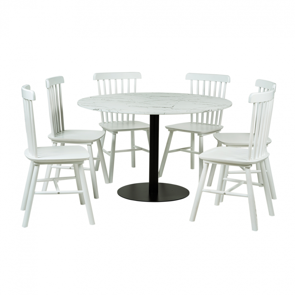 Groupe de repas 'Marbelous Elsa' - 1 Table Ø120 & 6 Chaises