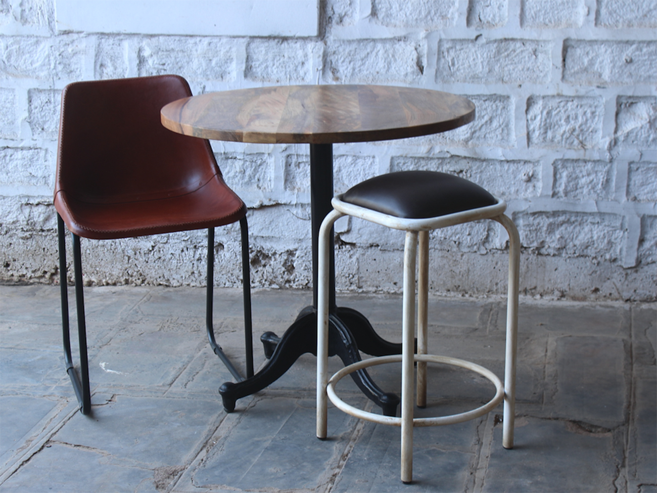 Tabouret industriel Vintage - Brun/Blanc