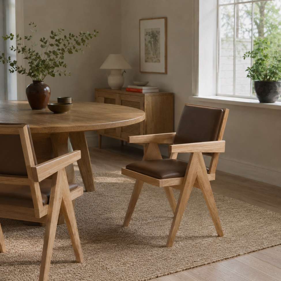 Fauteuil de table 'Jean' - Chêne/Marron